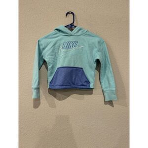 Nike Girls Size M(5-6Y) Sportswear Club Fleece Icon Clash Hoodie Sweatshirt Blue